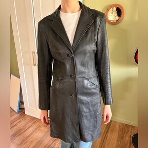 Vintage Women's Black Leather Button-Front Coat